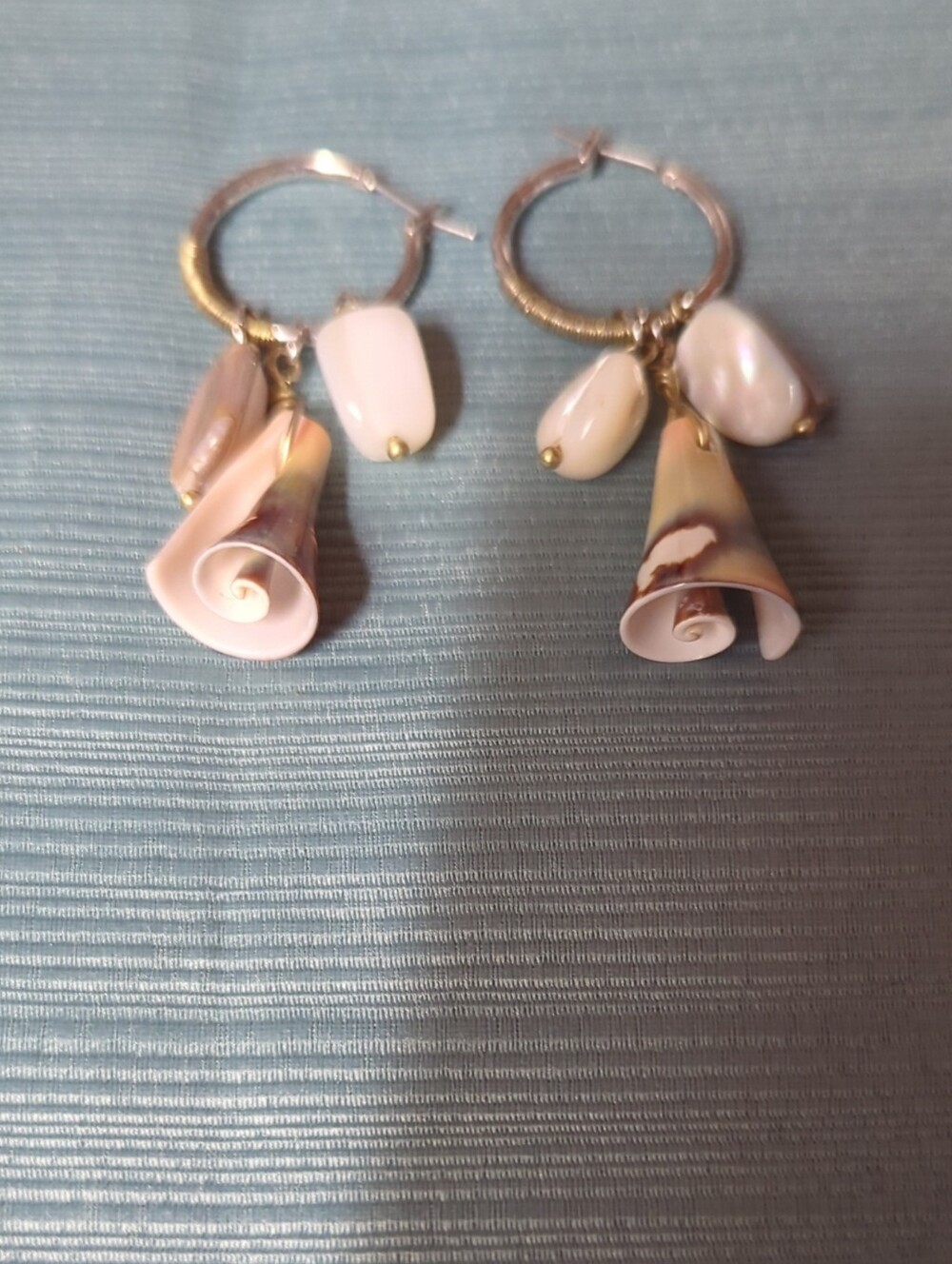 Source Unknown Shell Hoop Earrings with Cone Charms